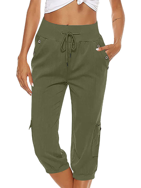 Kurze Damen-Leinenhose im Cargo-Stil