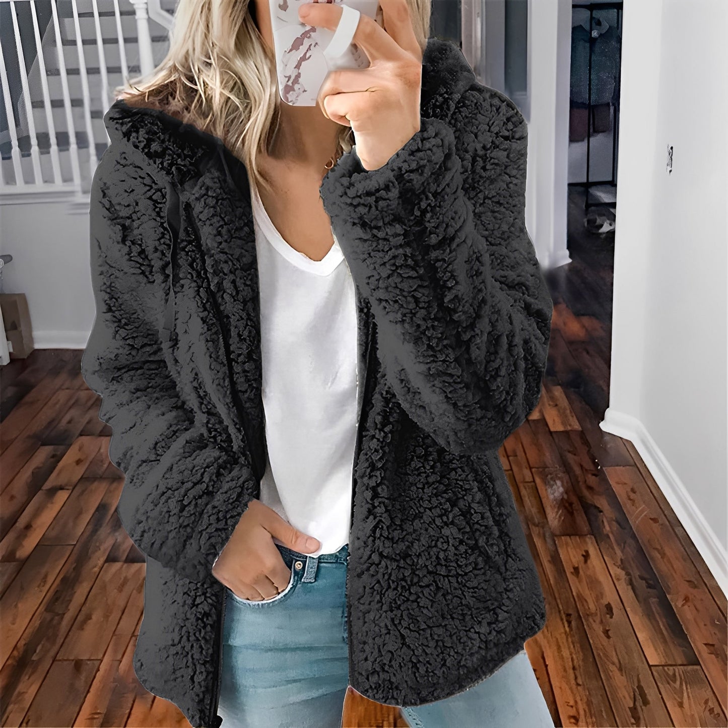 Krohn-e | Lässige Teddy-Fleece-Hoodie-Jacke für Frauen