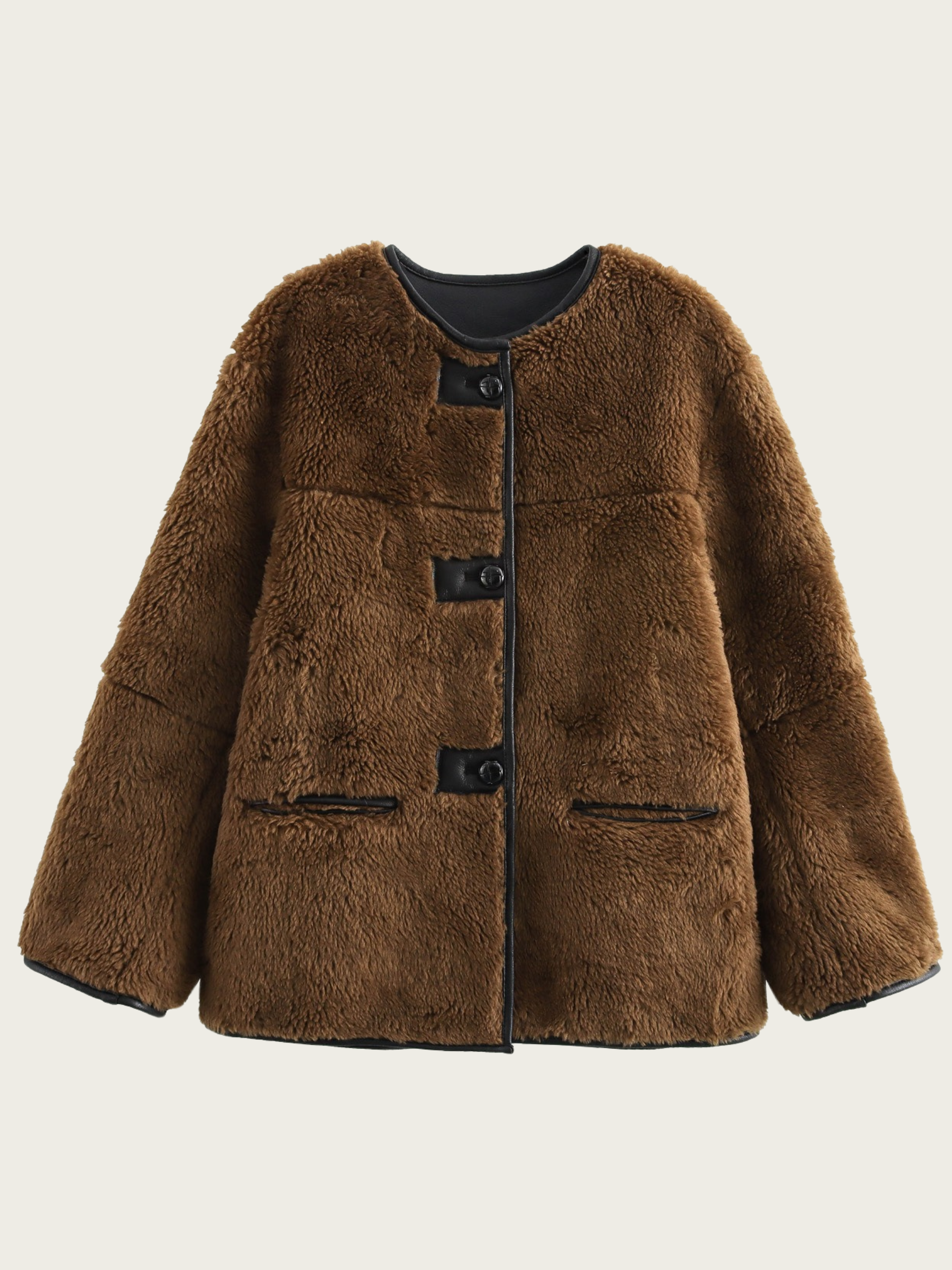 Krohn-e | Damen Teddyjacke mit Knopfverschluss