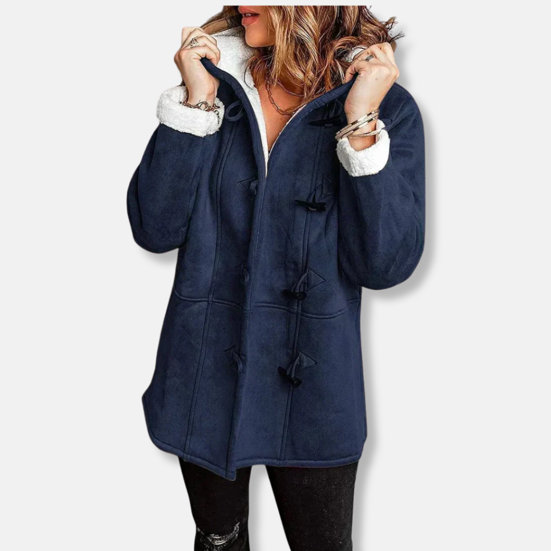 Krohn-e | Fleecejacke - Relaxed Fit - Kapuze - Plüschfutter - Mittellang - Toggle-Verschluss