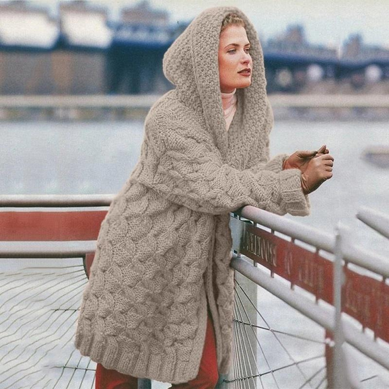 Krohn-e | Lange Strickjacke für Frauen mit Kapuze