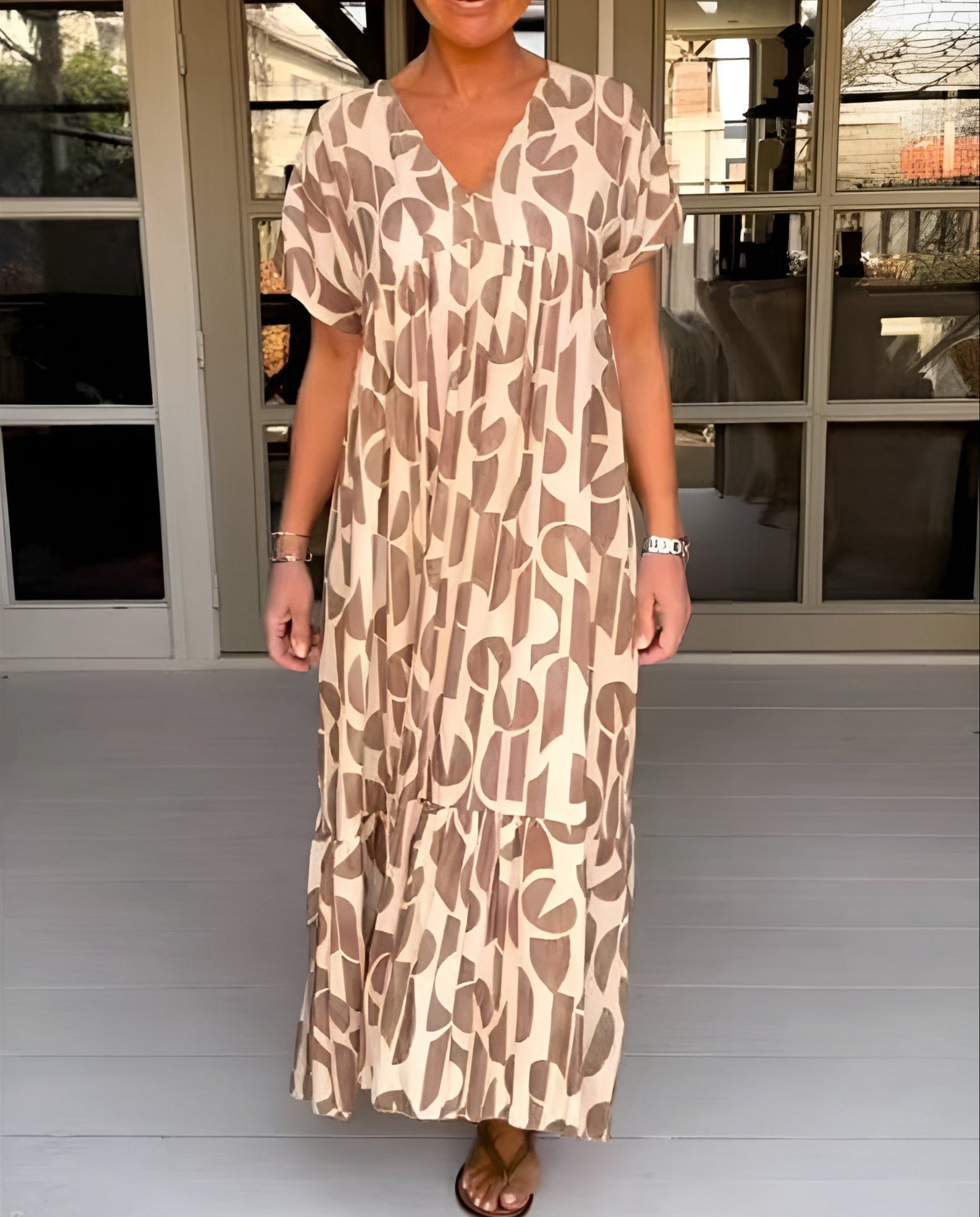 KROHN-E Damen Midi-Kleid V-Ausschnitt Fließend Drapiert