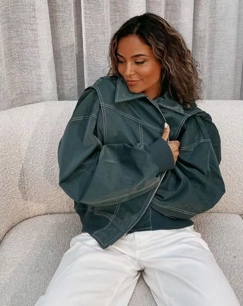 Eyveth | Oversize Lederjacke im lässigen Stil