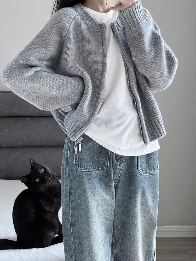 Damen Oversized Strickjacke mit Reißverschluss Krohn-e