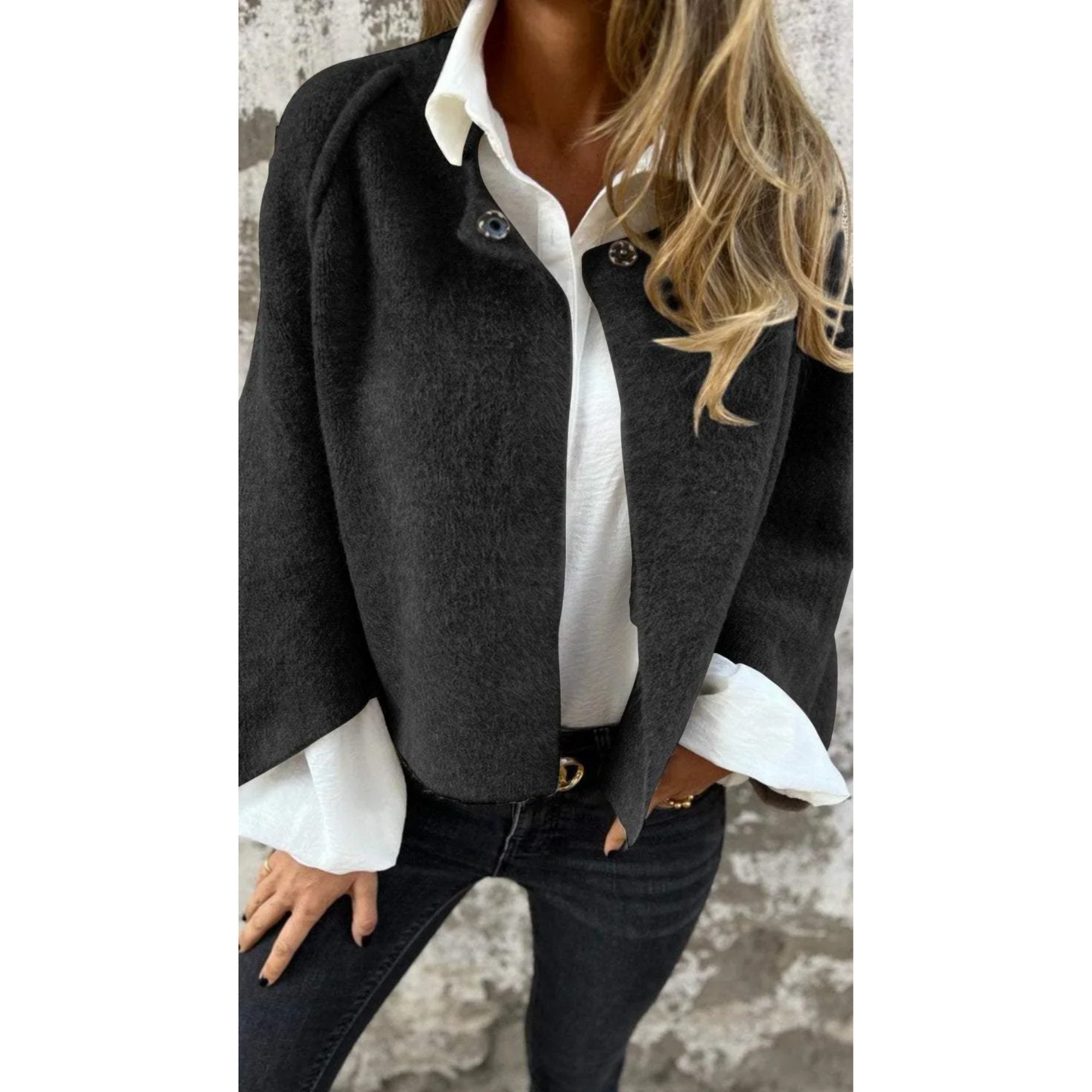 KROHN-E Damen Mantel klassisch tailliert Wolle Beige Wintermantel