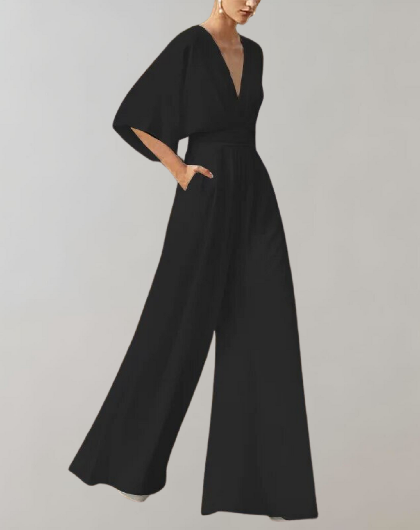 Reva | Damen Jumpsuit Weites Bein V-Ausschnitt Festlich Abendmode