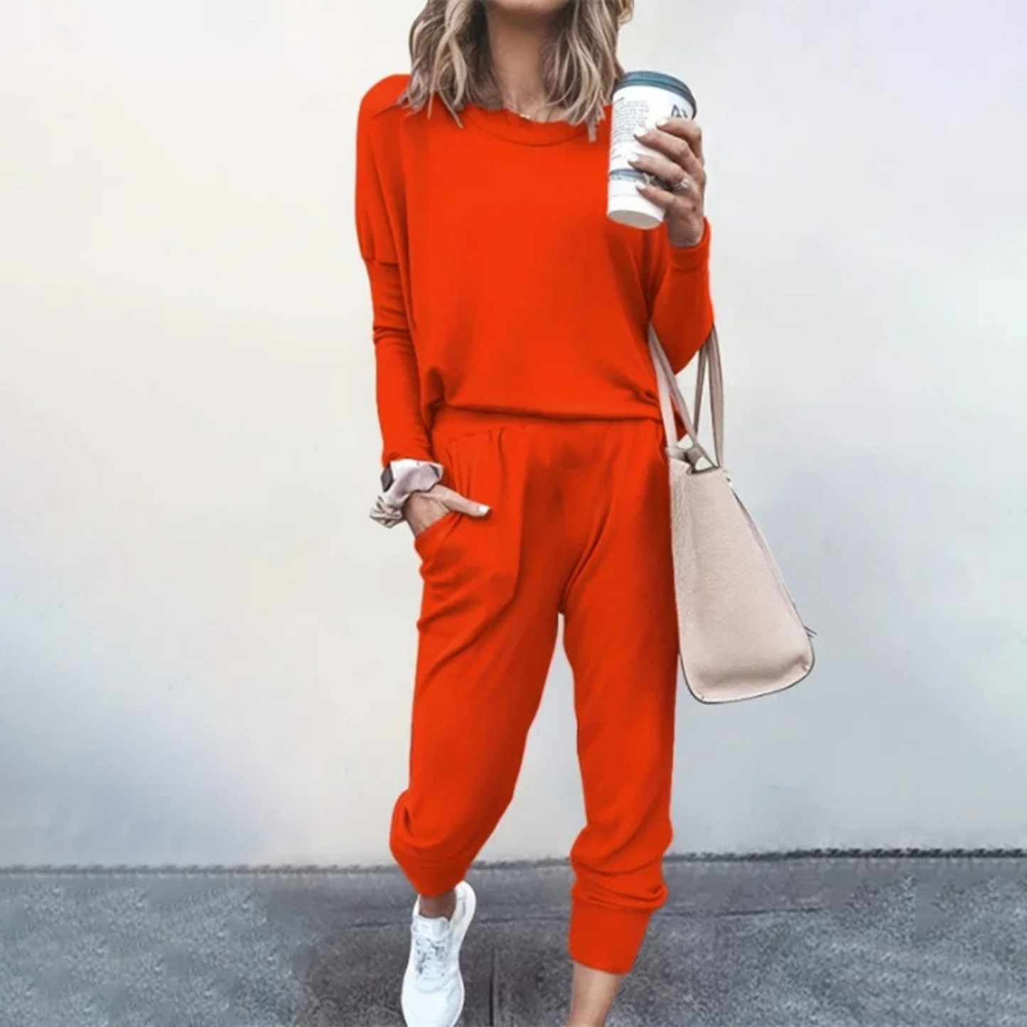KROHN-E Damen Jogging-Set Lounge Verstellbare Taille Weicher Stoff