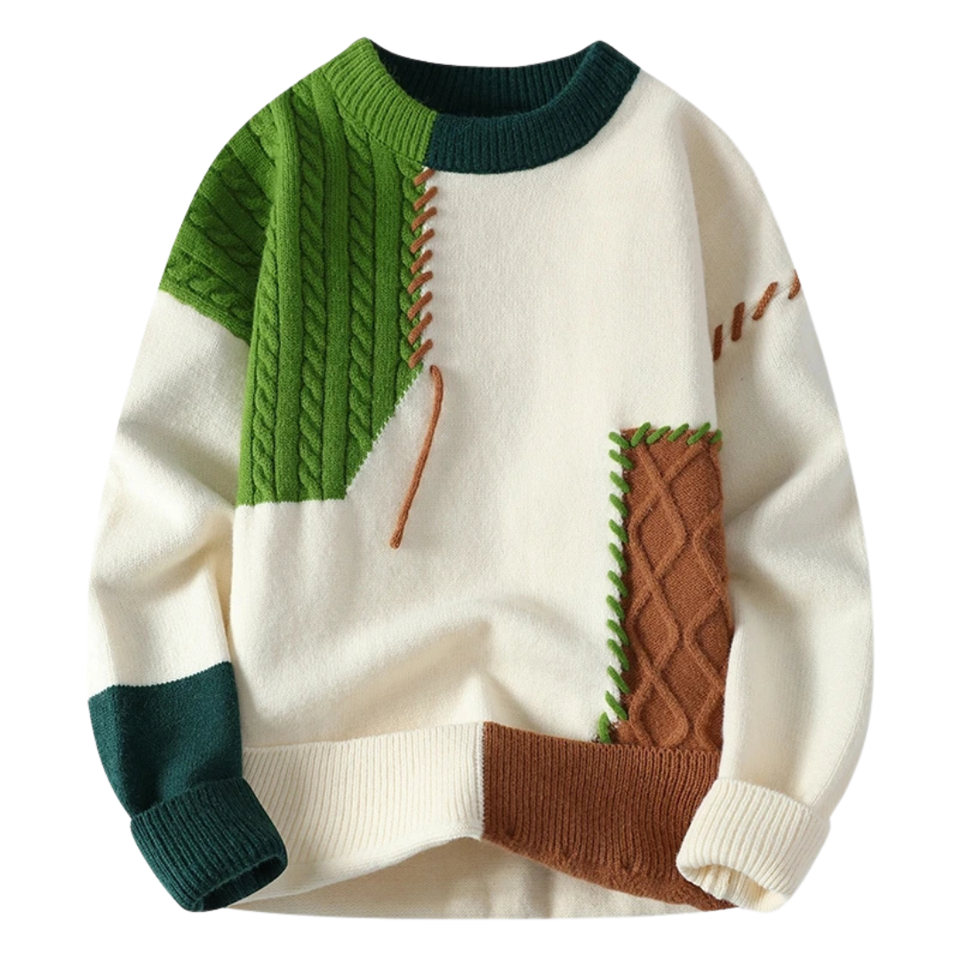 Krohn-e | Sweater mit Patchwork Einzigartiges Design Weich und Warm