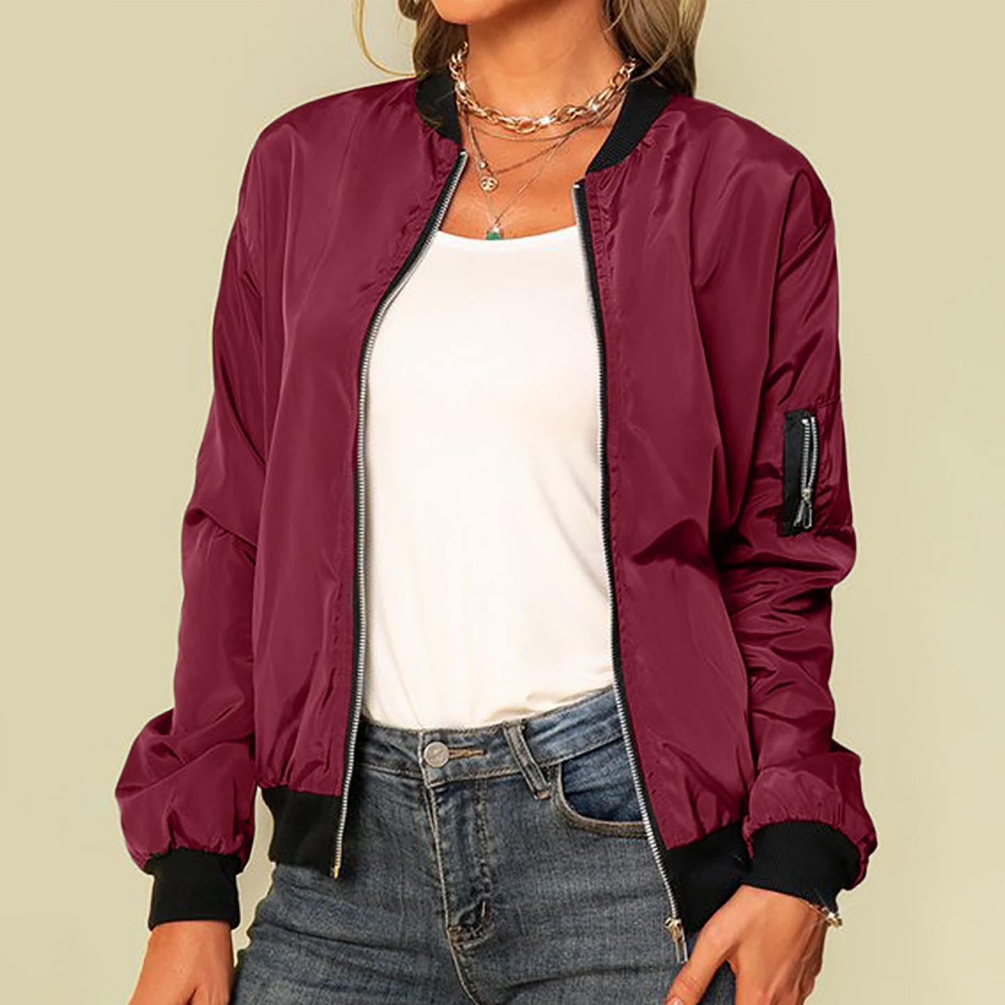 Avelena Zippered Bomber Jacket
