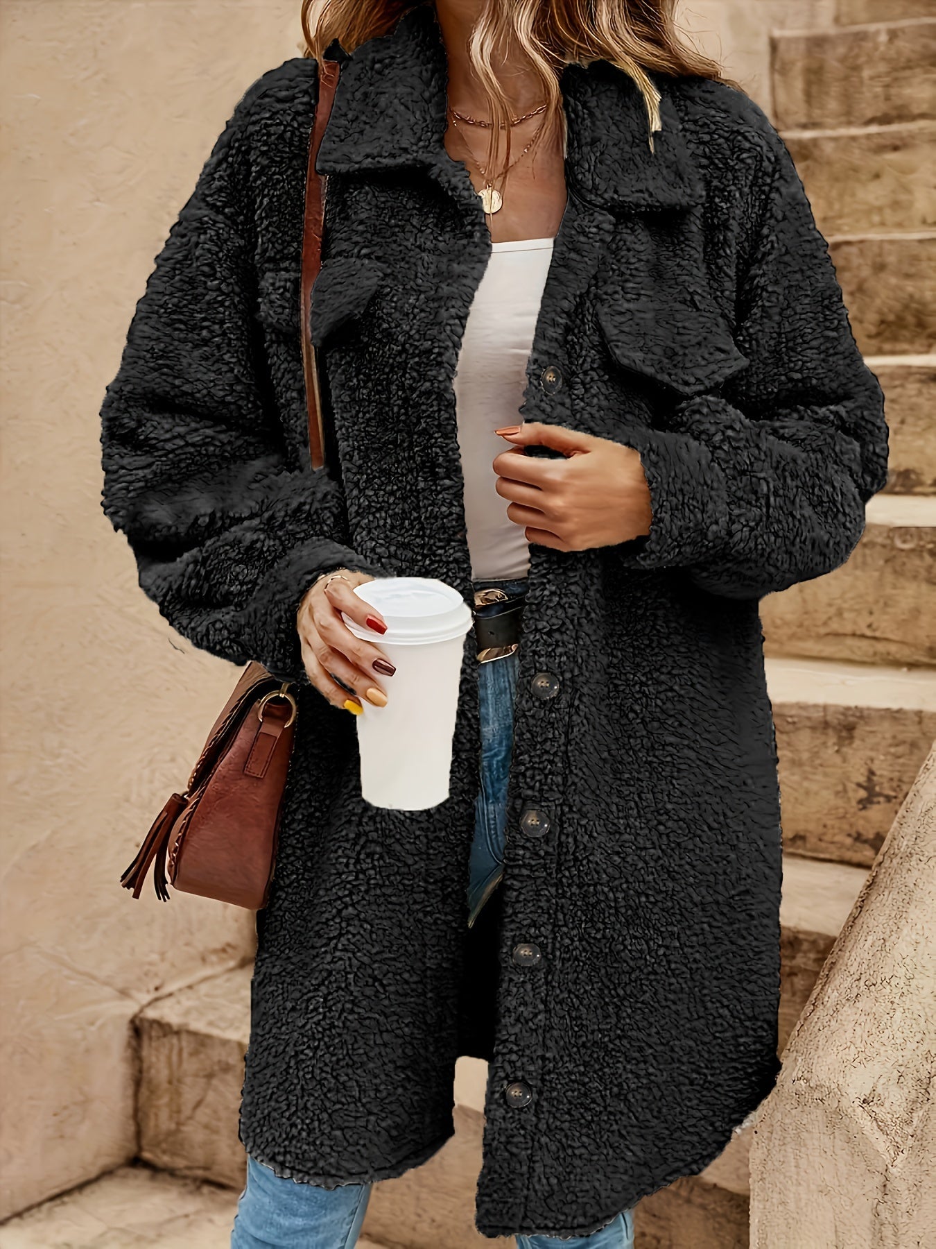 Krohn-e | Lange Jacke Im Sherpa-stil Polyester Warm und Stilvoll