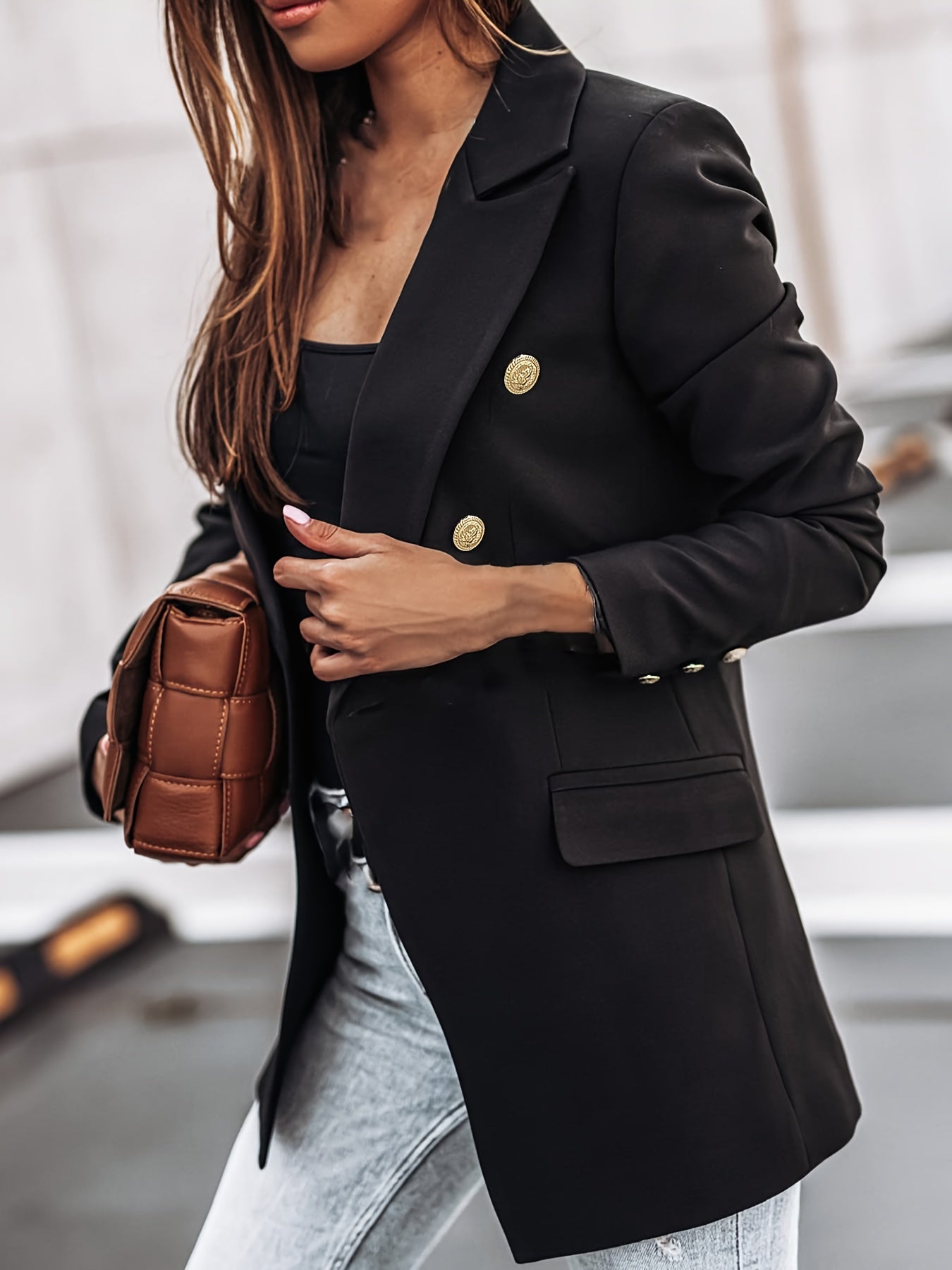 Krohn-e | Lange Elegante Damenblazer Mit Doppelter Knopfleiste