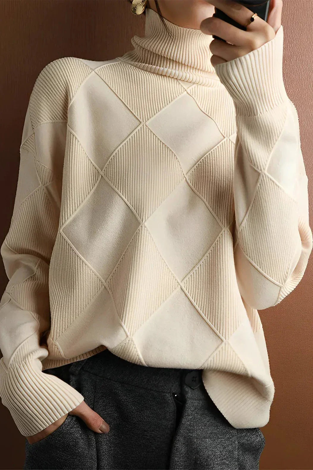 Krohn-e | Pullover - Damen Diamant Strick Rollkragenpullover