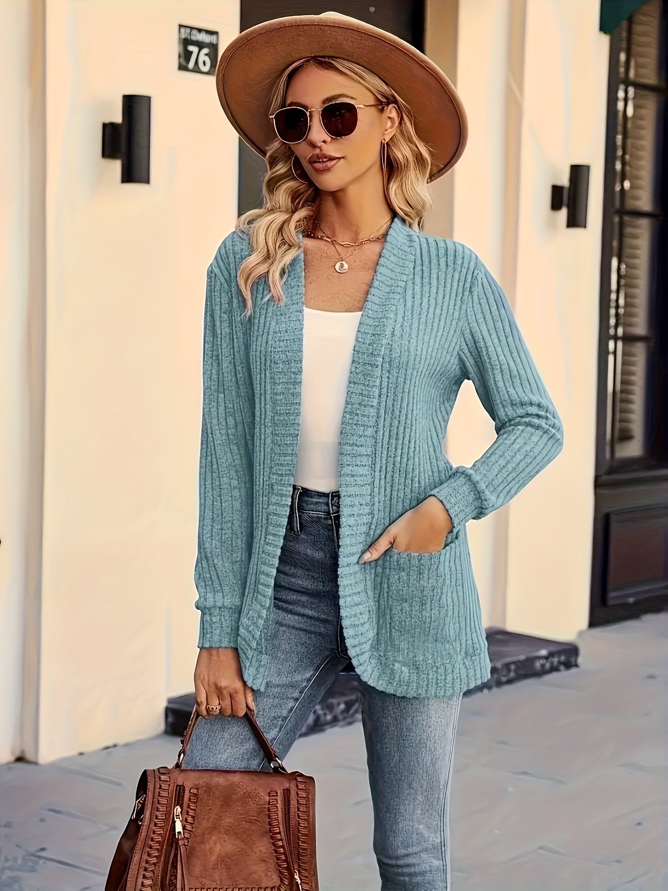 Krohn-e | Damen Freizeit Strickfleeceweste Mit Langen Ärmeln
