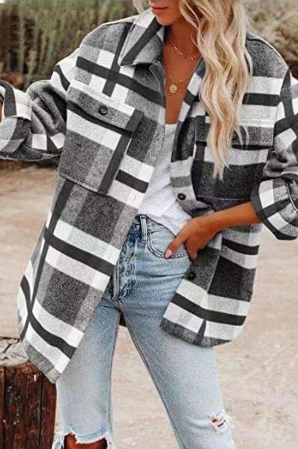 Krohn-e | Karierte Jacke mit Taschen für Frauen