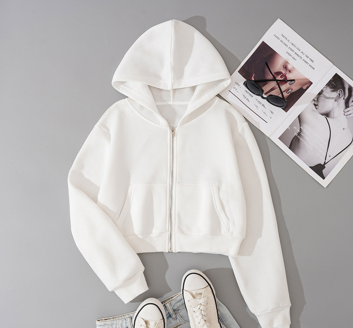 Fudus Kapuzenpullover mit Zwei-Wege-Reißverschluss