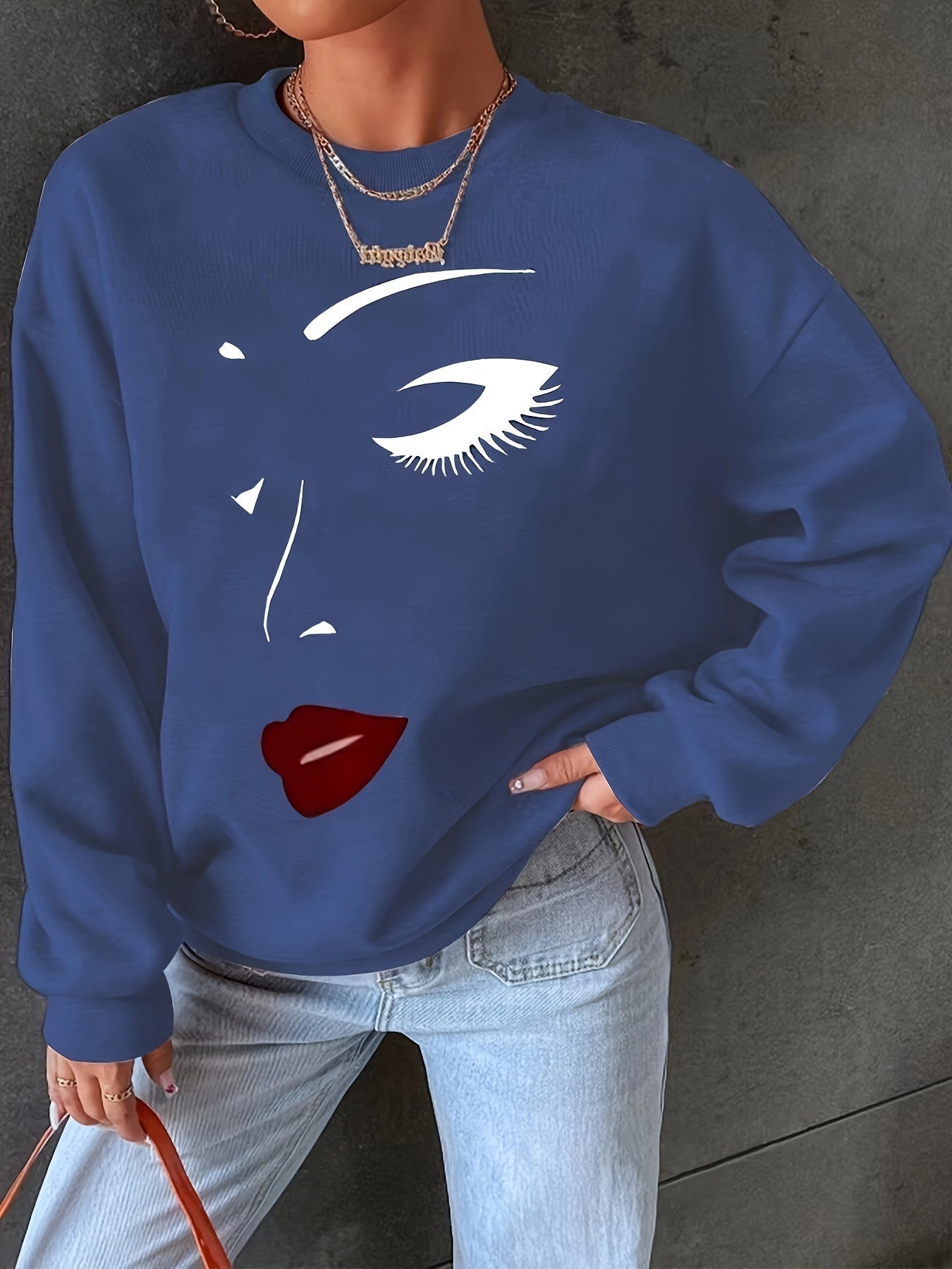 Krohn-e | Sweatshirt mit Gesichtsdruck Baumwolle Künstlerisch und Bequem