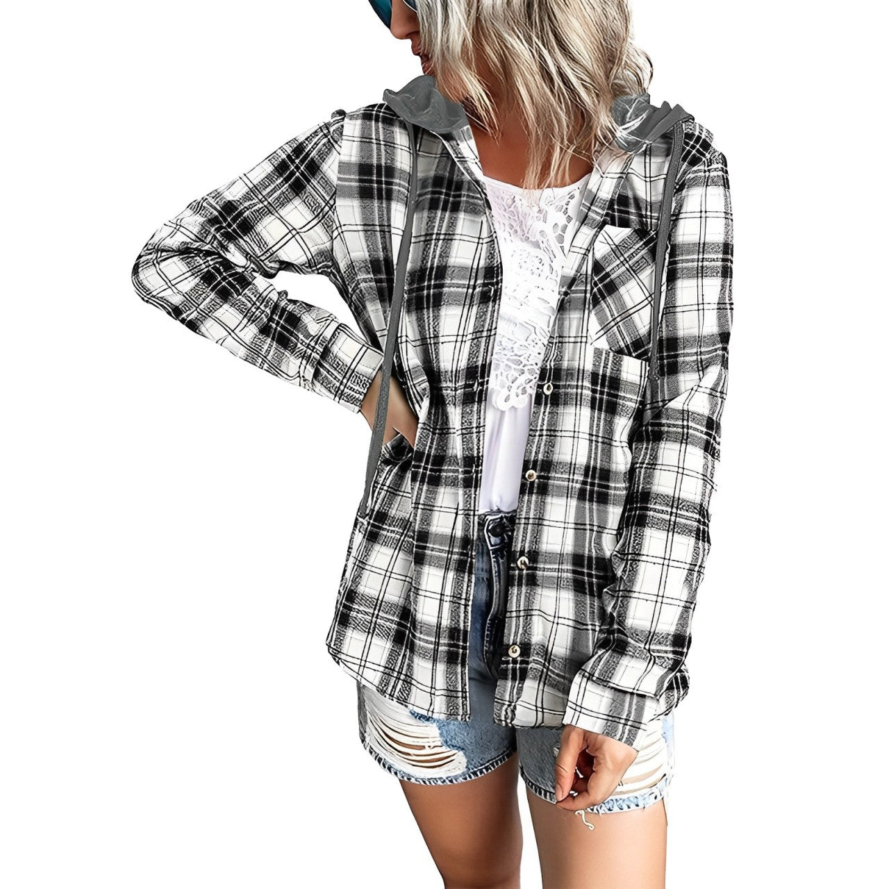 Karierter Kapuzenpullover für Frauen von Fudus