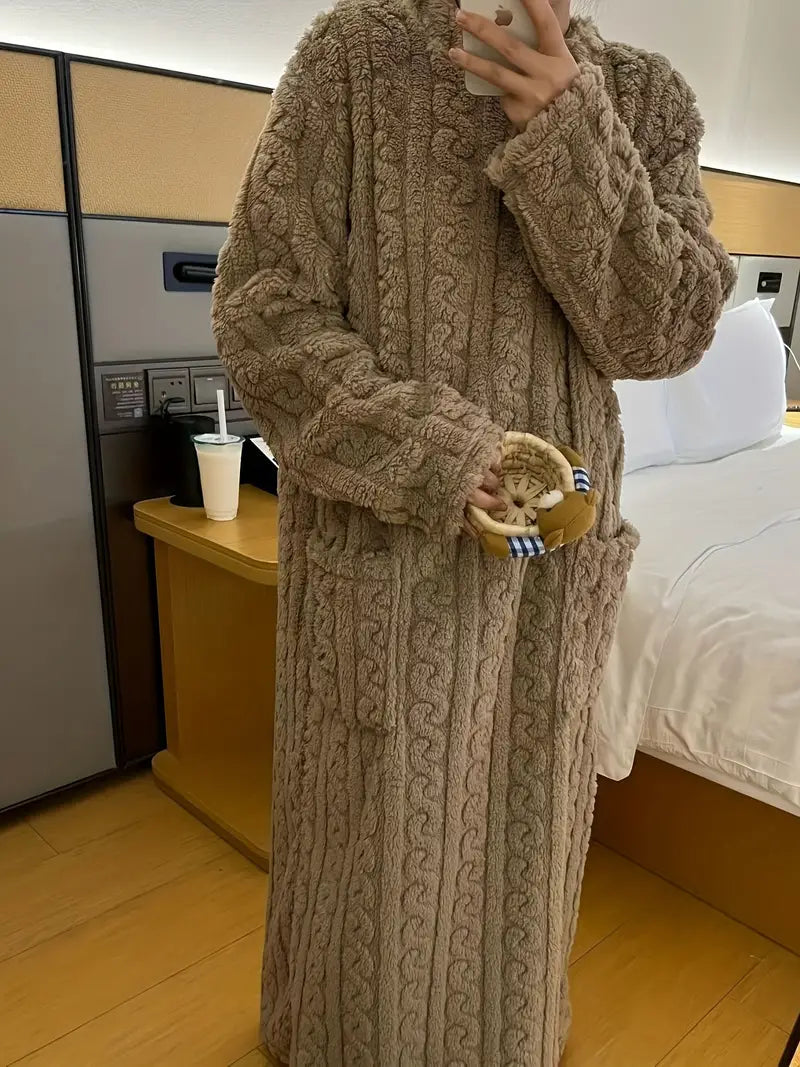 Krohn-e | Lässiger Gestrickter Bademantel mit Langen Ärmeln und Taschen