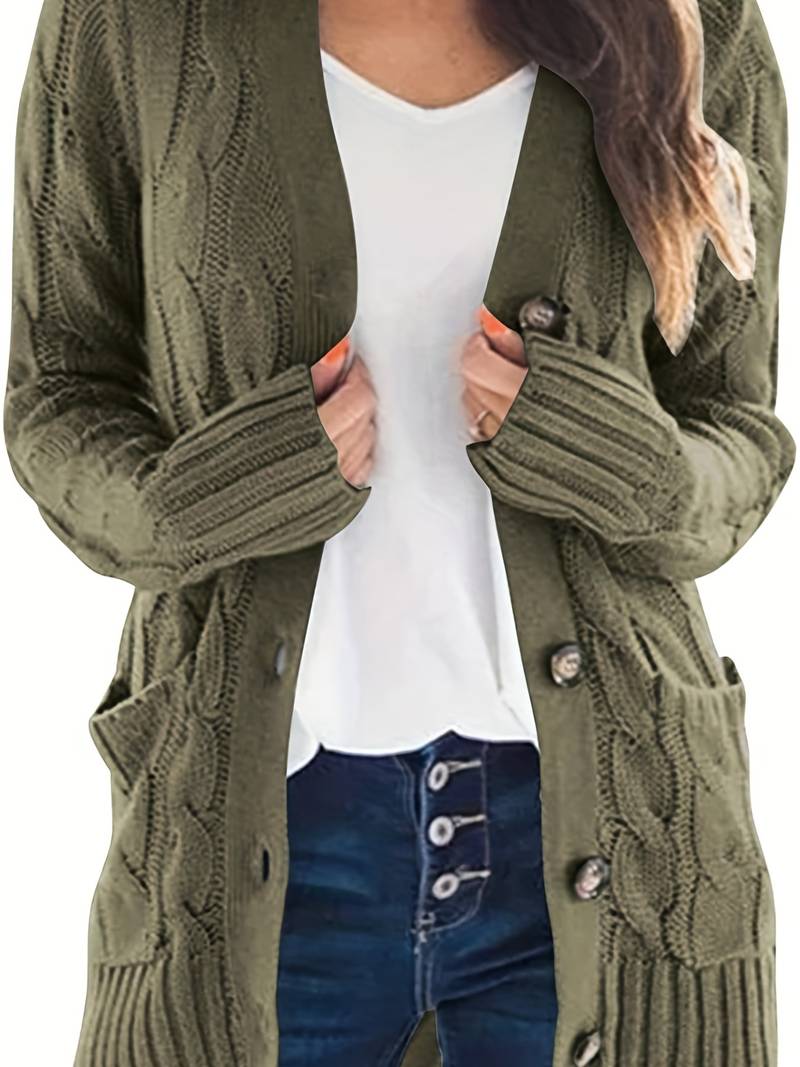 Damen-Strickjacke mit Knöpfen, mittellang