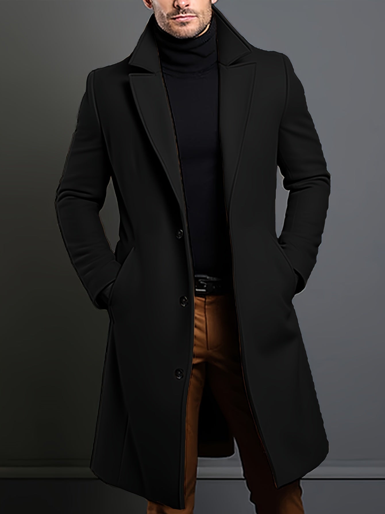 Krohn-e | Elegante Lange Jacke Polyester und Wolle Klassisch und Warm