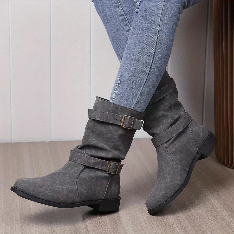 Krohn-e | Vintage Schnalle Strap Western Ankle Boots für Frauen