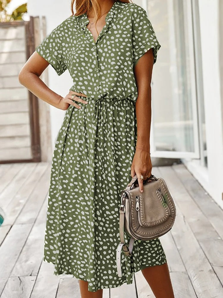 Damen-Midikleid mit Raffungen, V-Ausschnitt und Gürtel