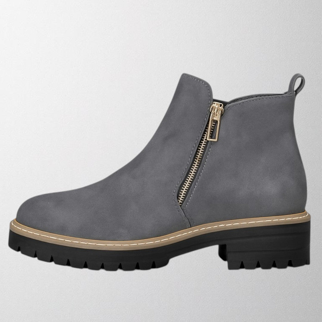 KROHN-E Damen Schuhe Runde Spitze Seitlicher Reißverschluss