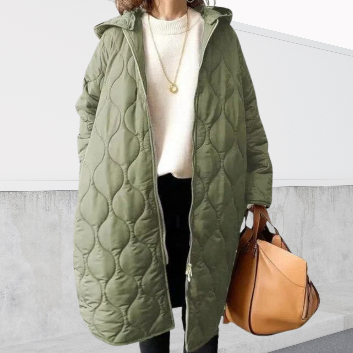 KROHN-E Damen Oversized Parka Kapuze Taschen Winter