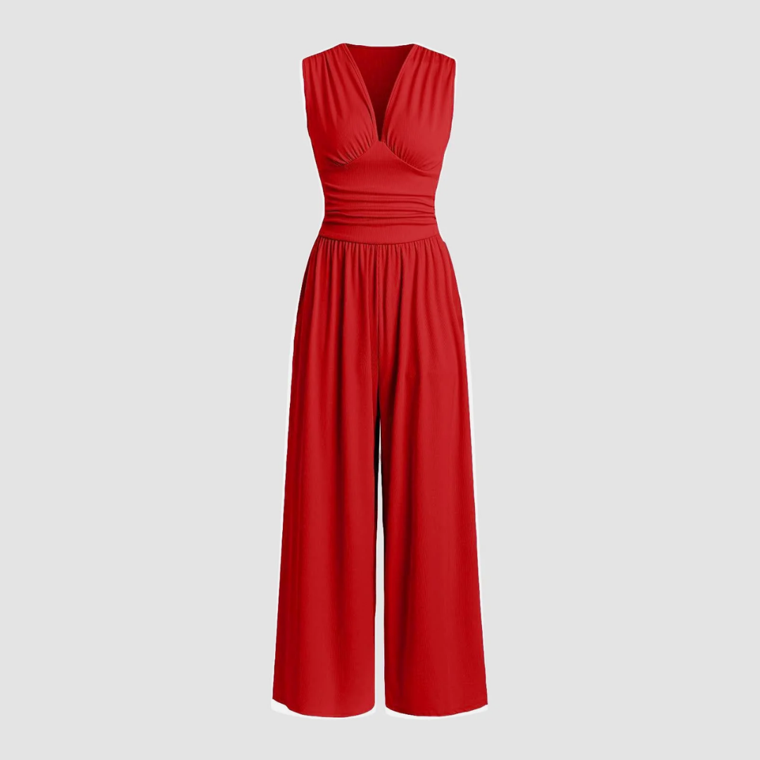 KROHN-E Damen Wide-Leg Overall Stretch-Stoff Ärmellos