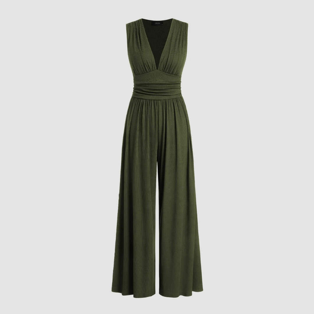 KROHN-E Damen Wide-Leg Overall Stretch-Stoff Ärmellos Relaxed-Fit