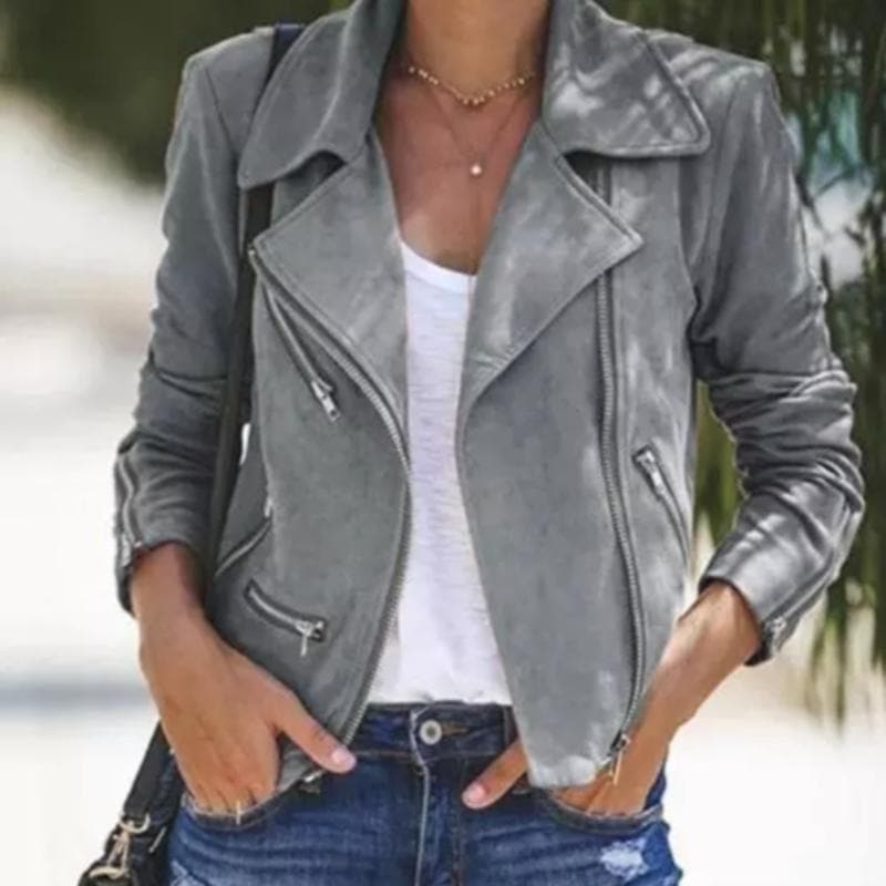 Krohn-e | Kurze Wildlederjacke mit Reißverschlüssen Kunstleder Modern und Stylisch
