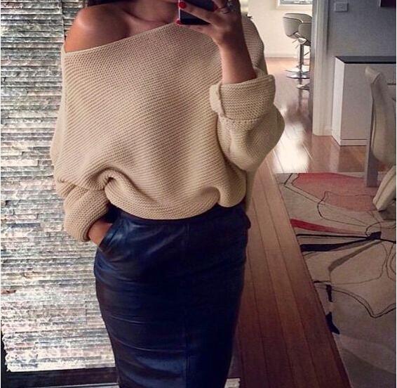 Damen lässiger Pullover mit weitem Schnitt und offener Schulter Krohn-e