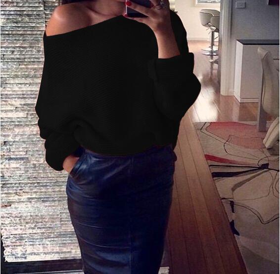 Damen lässiger Pullover mit weitem Schnitt und offener Schulter Krohn-e