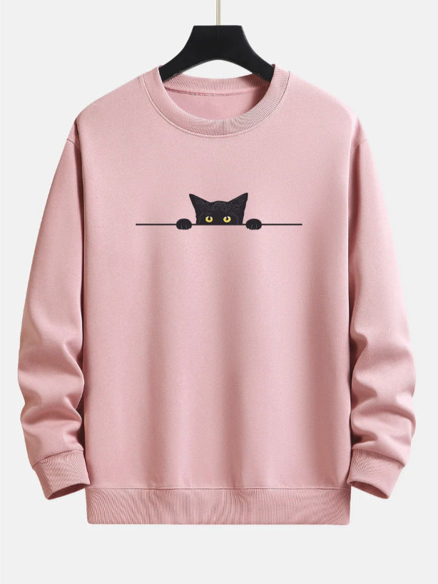 Entspannter Sweatshirt mit schwarzem Katzenaufdruck von Fudus