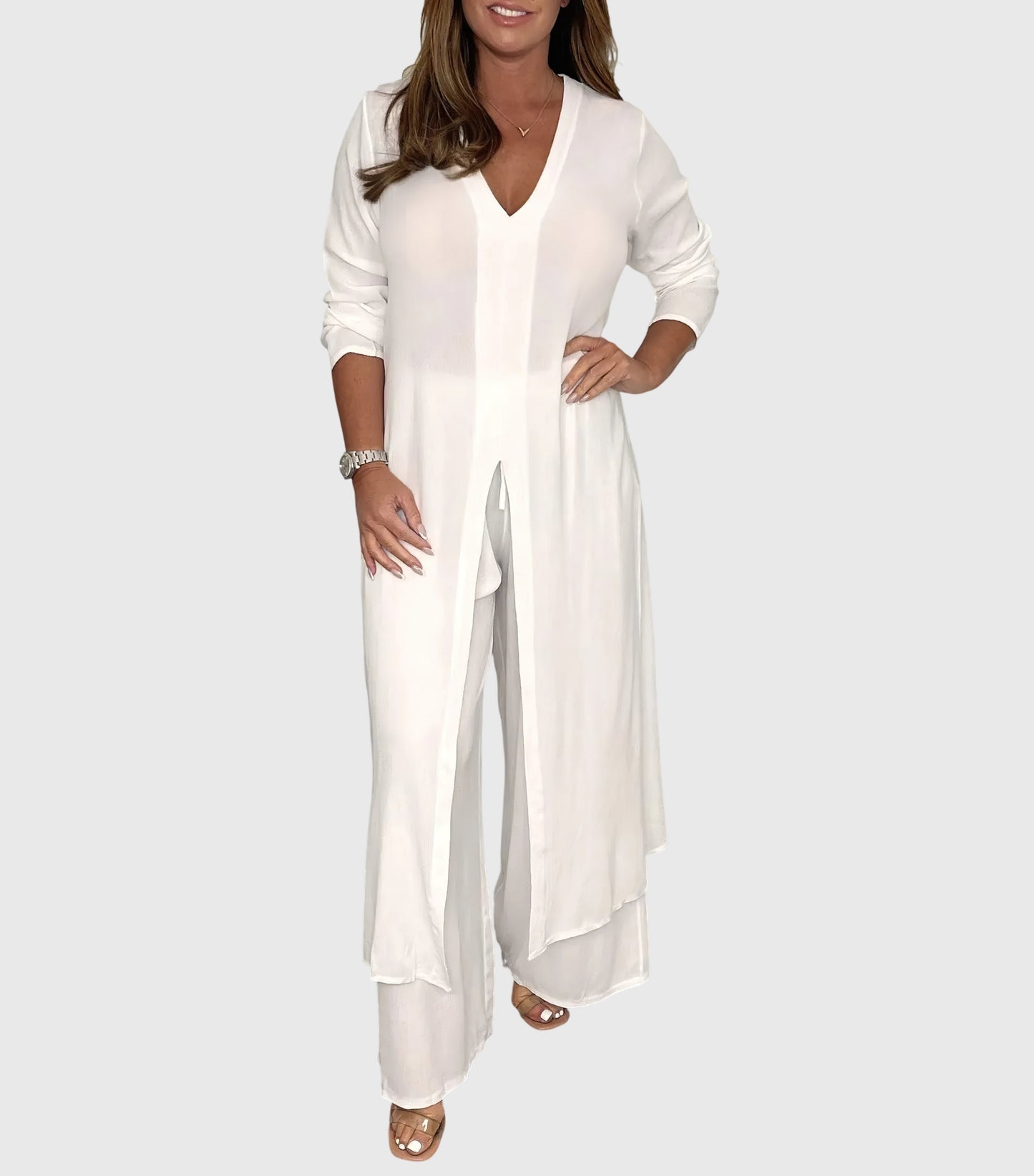 Citra | Damen Zweiteiler Longbluse und Weite Hose Set Elegant