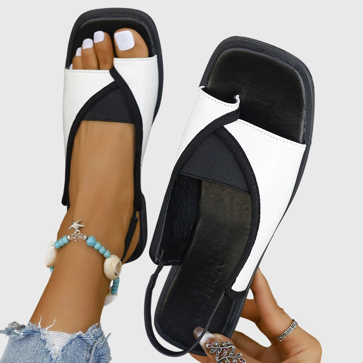 Zara | Damen Pantoletten Flach Zweifarbig Slip-On Sommersandalen