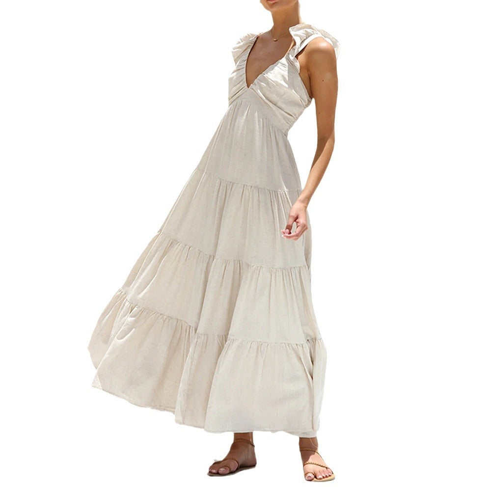 Baumwoll-Leinen Spitzenkleid ohne Ärmel von Fudus