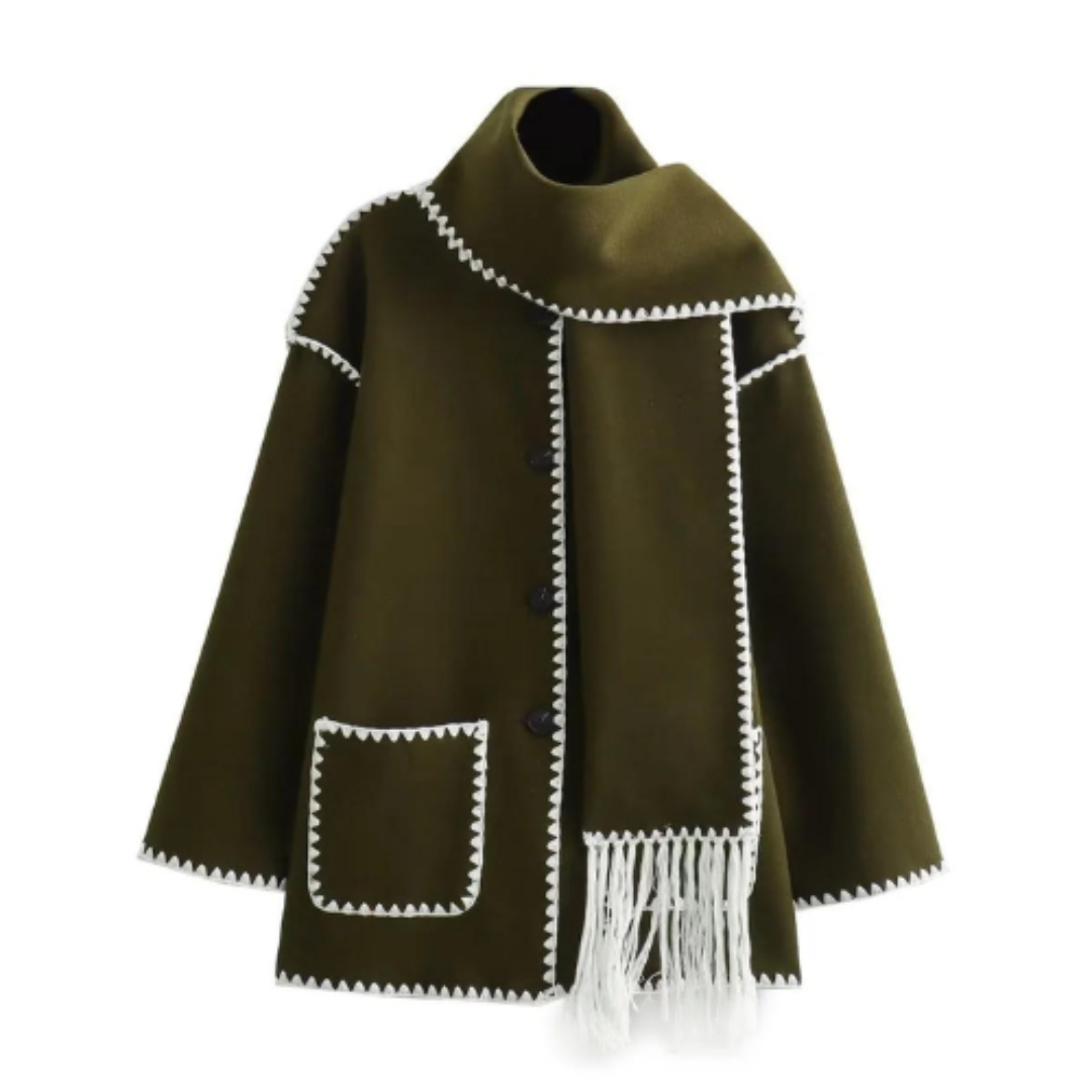 Krohn-e | Damen Warmer Lockerer Wickelkragen Mantel Winter