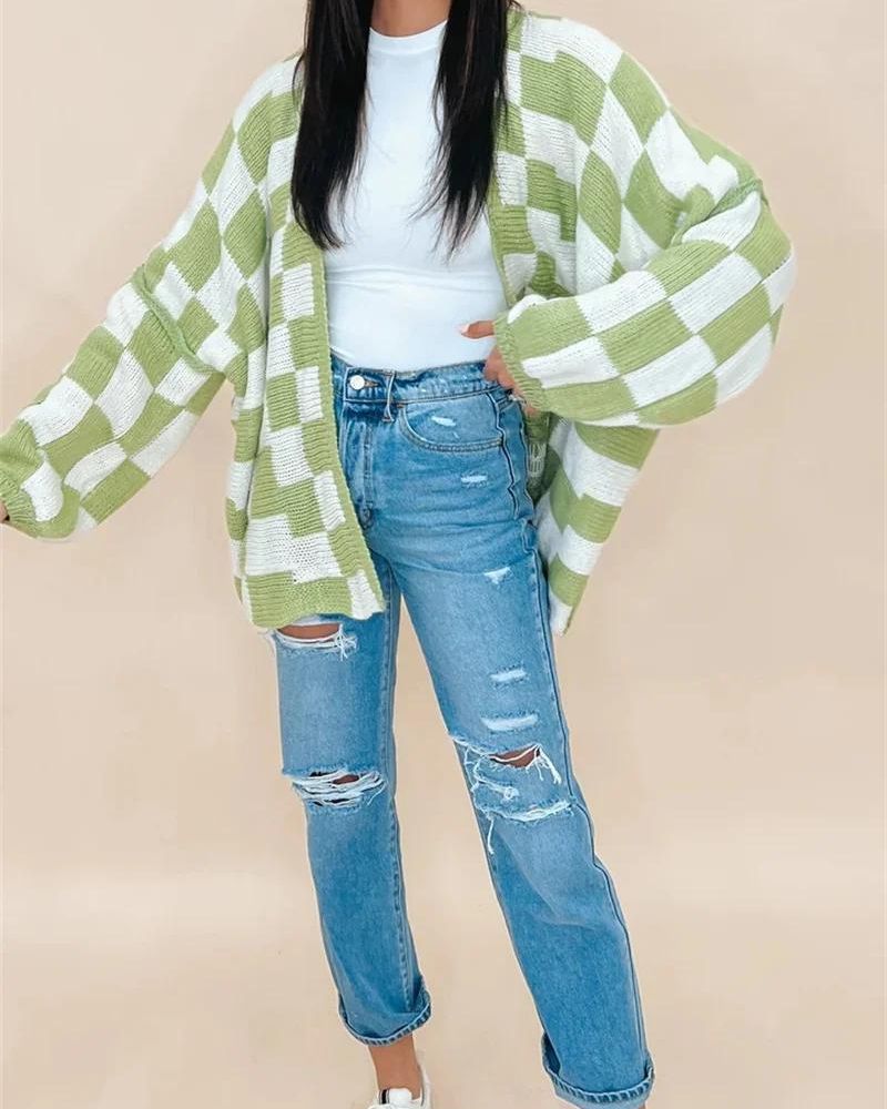 Krohn-e | Übergroße Karierte Strickjacke