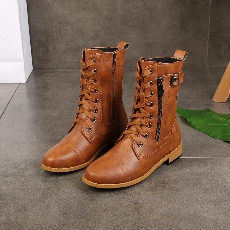 Krohn-e | Kreuzriemen Reißverschluss Splicing Chunky Stiefel