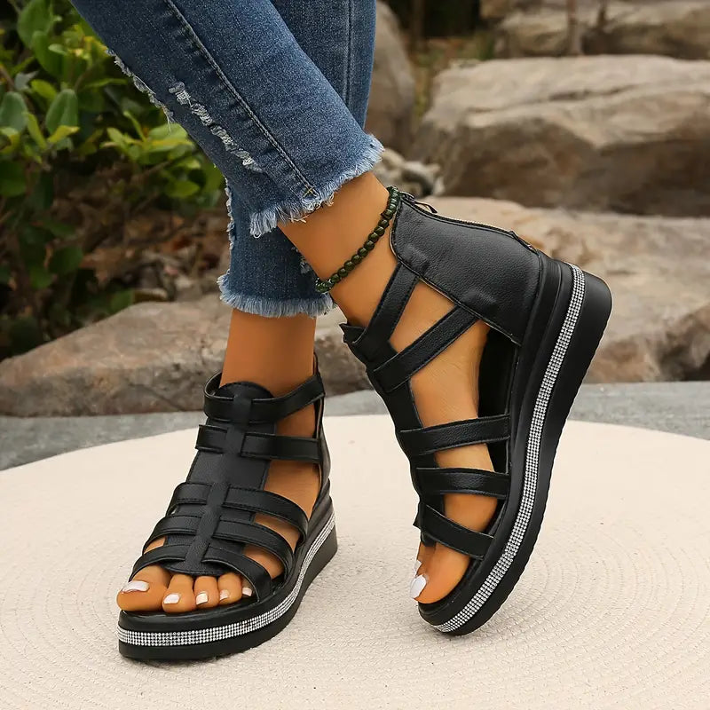 KROHN-E Damen Komfort-Sandalen Strass-Verzierung Orthopädisch Beige