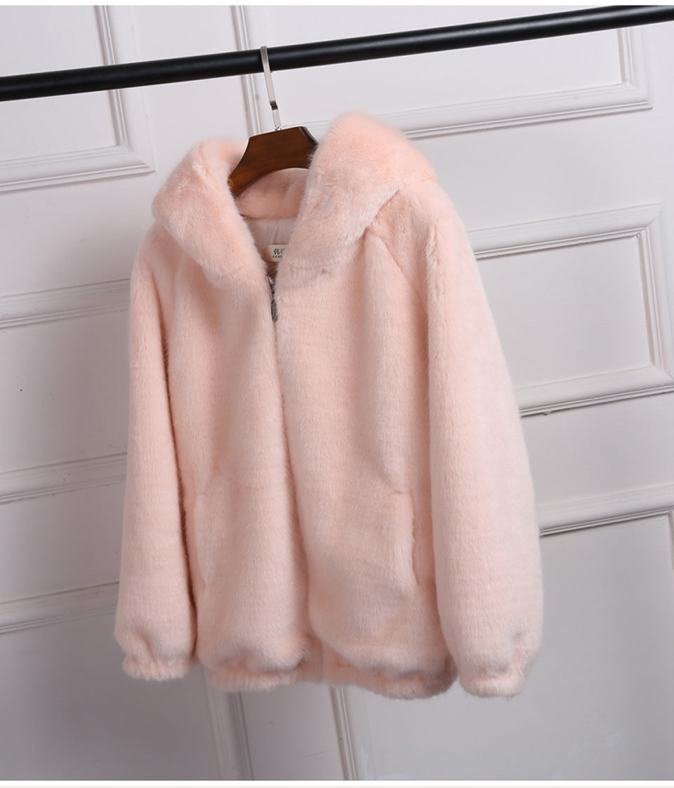 Damen Plüschjacke mit Kapuze und hochwertiger Fleece-Oberfläche Krohn-e