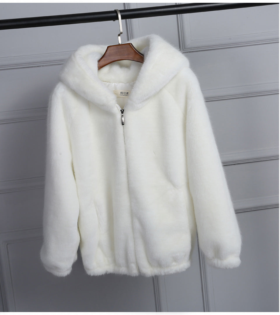 Damen Flauschige Kapuzenjacke aus Kunstfell mit hochwertigem Reißverschluss Krohn-e