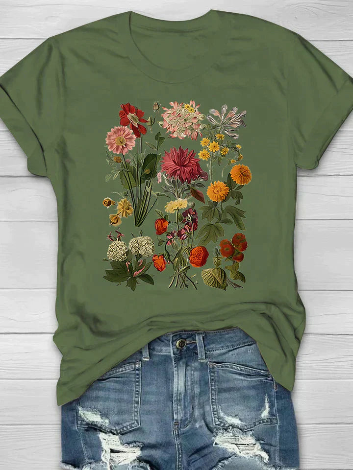 Frauen T-Shirt mit Weinlese Blumendruck von Fudus