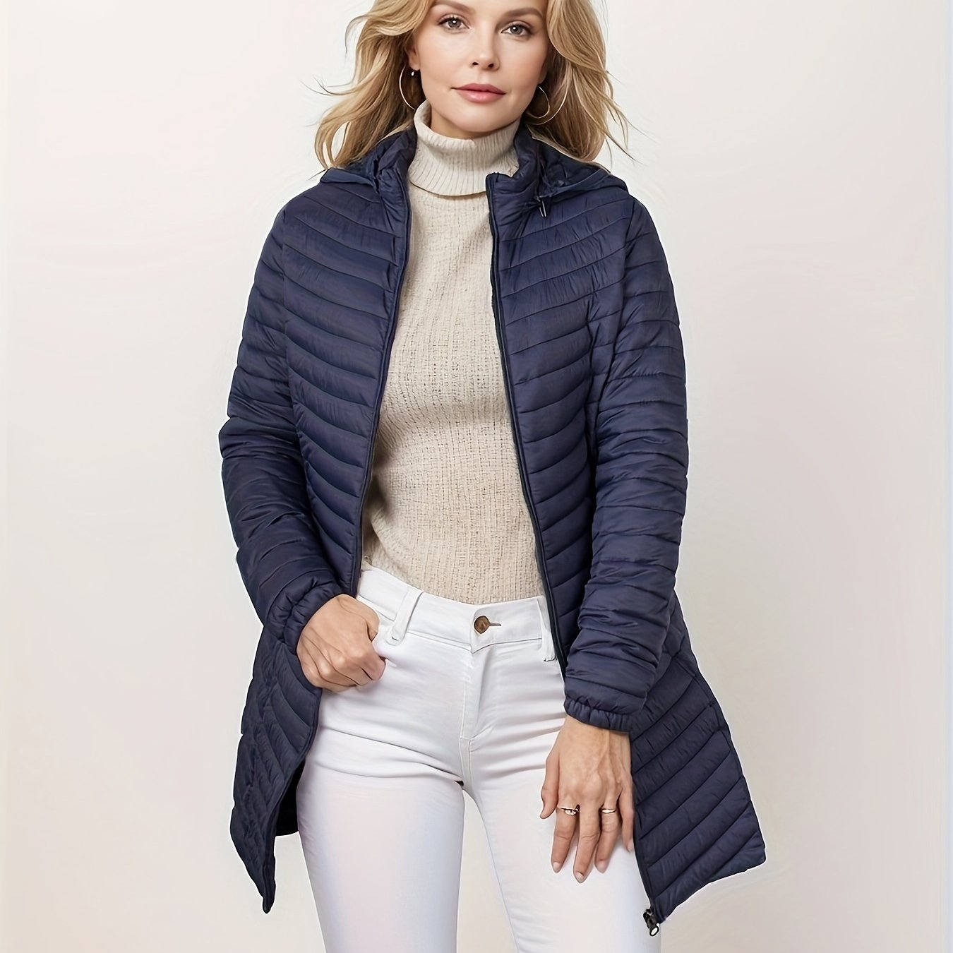 Krohn-e | Lässige Steppjacke mit Kapuze und Reißverschluss Auf Der Vorderseite