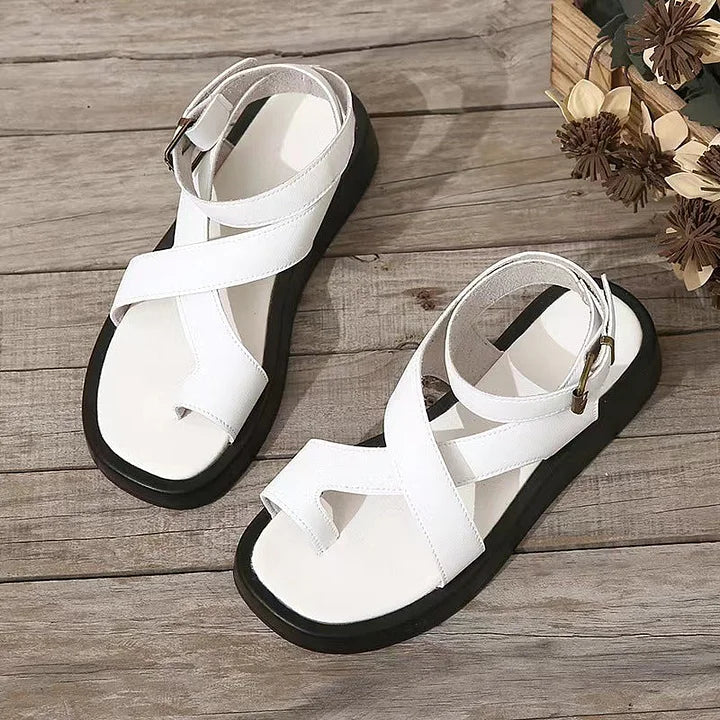 KROHN-E Damen Plateau-Sandalen Flach Schwarz Casual