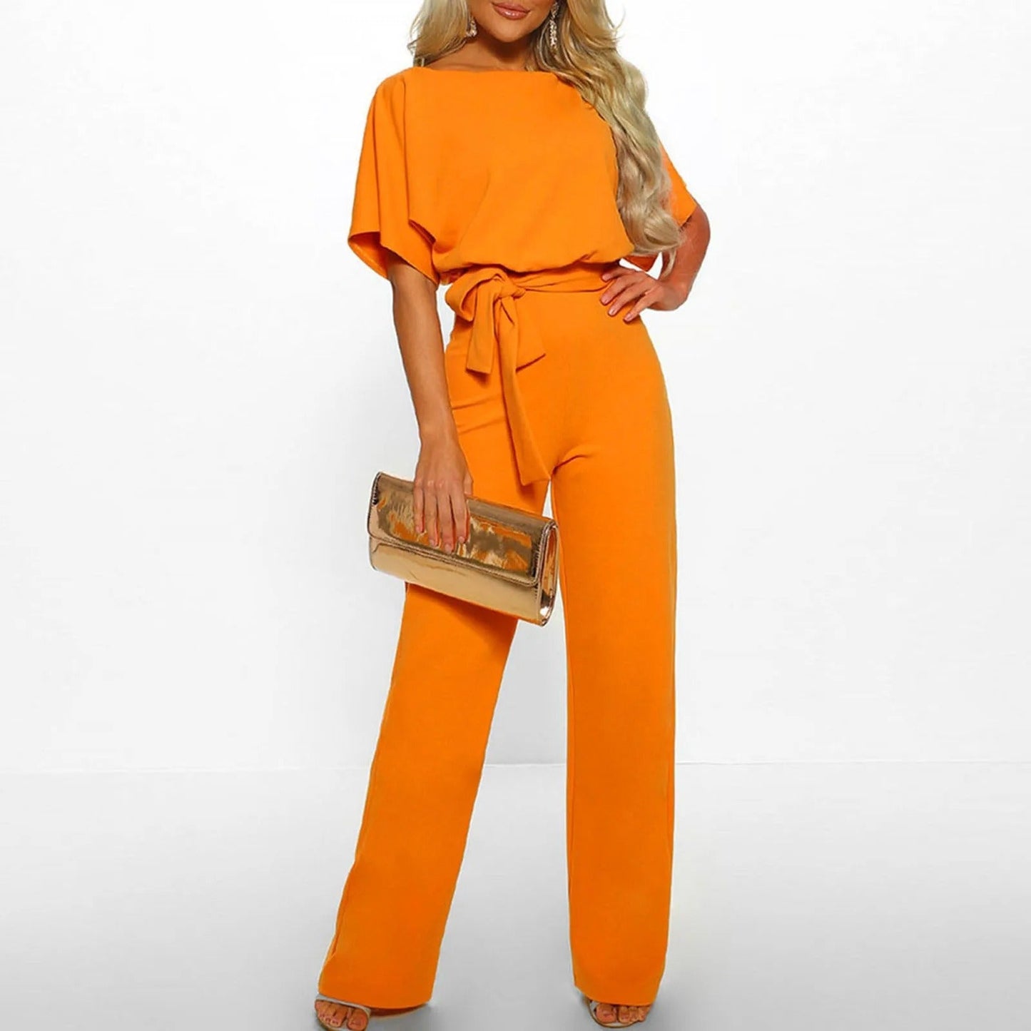 Damen-Jumpsuit mit eleganten Rüschenärmeln und Gürtel