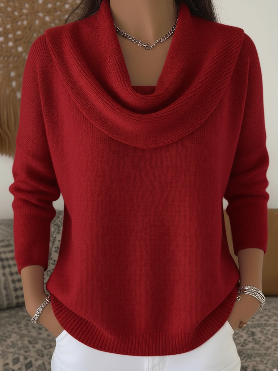 KROHN-E Damen Strickpullover Cowl-Kragen Beige Weich