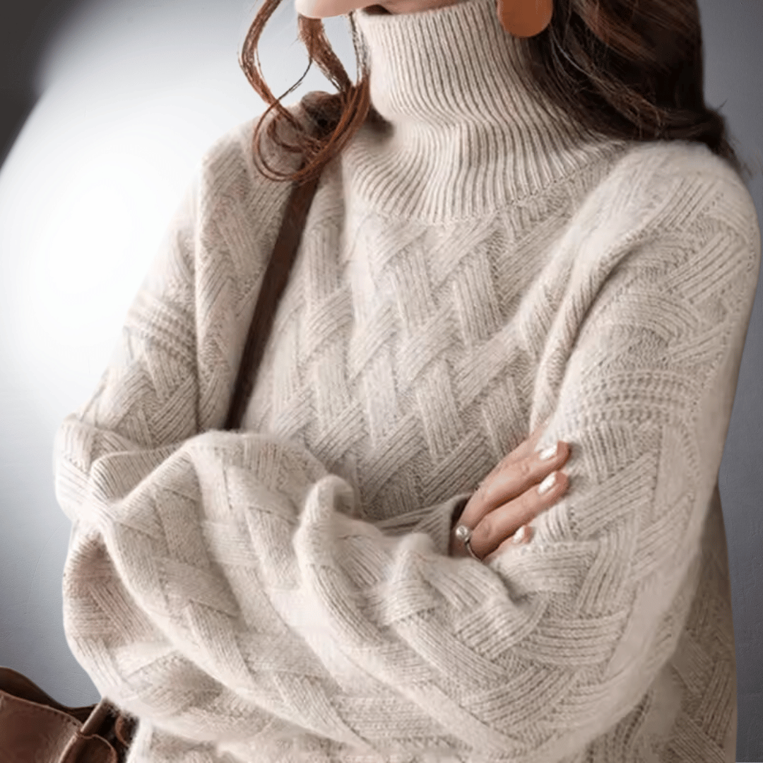 KROHN-E Damen Oversize Pullover Strick Beige