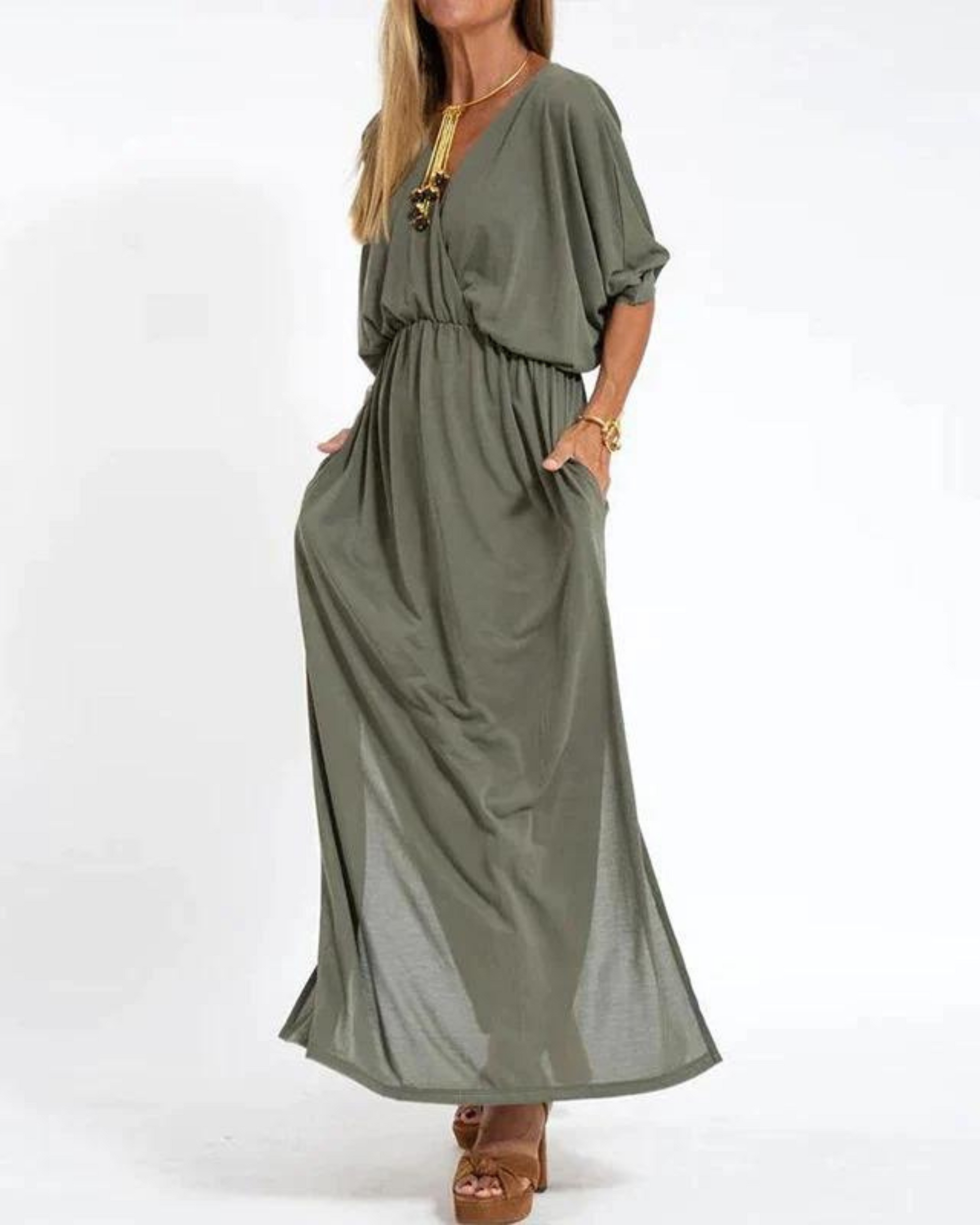 KROHN-E Damen Langes Sommerkleid fließend verstellbare Träger